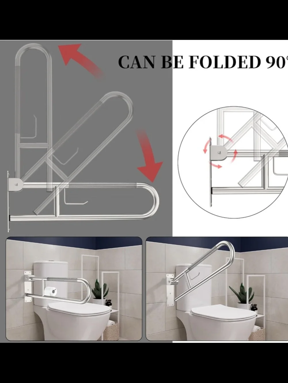 Toilet Grab Bar 32 Inch Brushed Nickel Anti-Slip Support Rail With Paper Holder